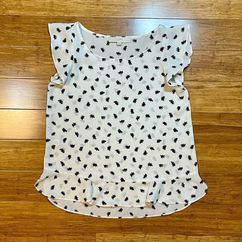 Ann Taylor Loft Off White Semi Sheer Dandelion Flutter Sleeve Blouse Top XSP